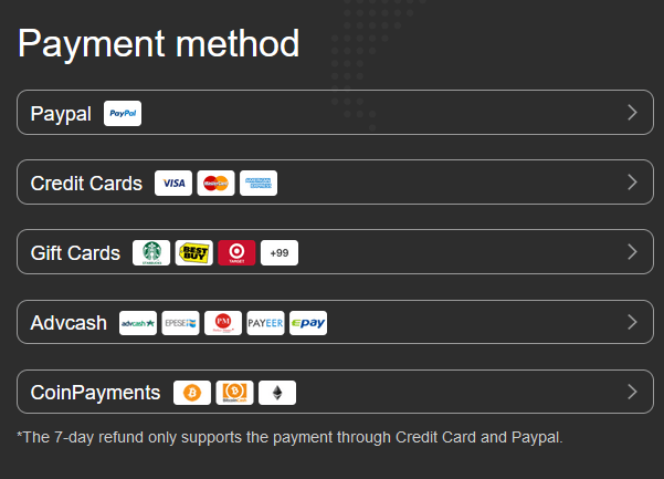 X-VPN Payment Methods