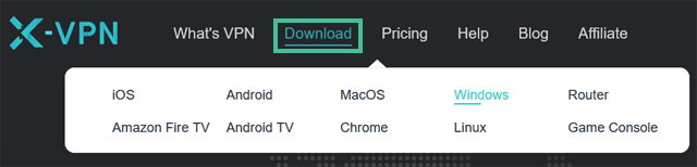 X-VPN website download menu