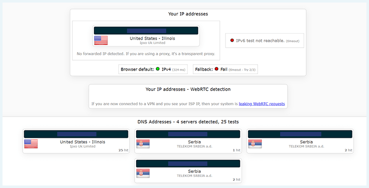 Screenshot of SecureVPN, DNS leaks