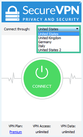Screenshot of SecureVPN, servers