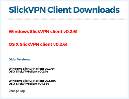 Screenshot of SlickVPN, Download page