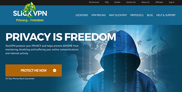 Screenshot of SlickVPN, homepage website