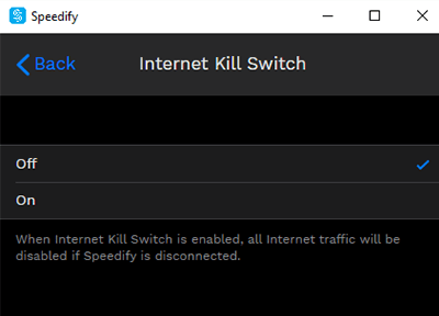 Screenshot of Speedify VPN, internet kill switch