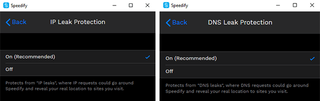 Screenshot of Speedify VPN, IP leak protection and DNS leak protection