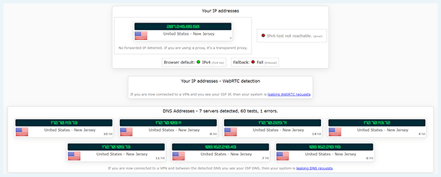 Screenshot of Speedify VPN, IP leak test