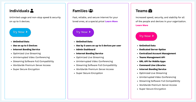 Screenshot of Speedify VPN, plans compared