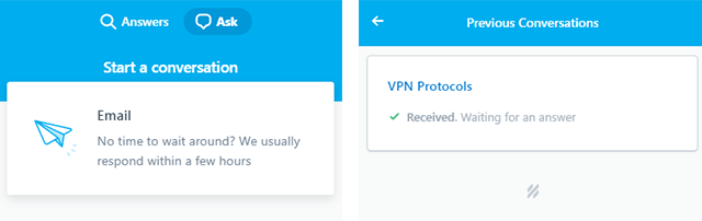 Screenshot of Speedify VPN, support ticket and support previous conversations