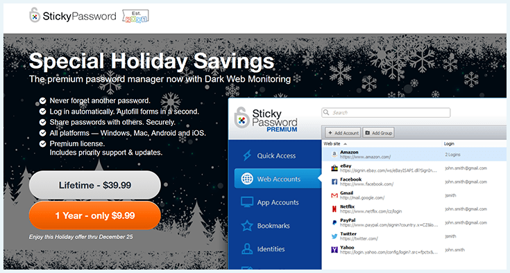 A screenshot of Sticky Password's holiday deal.