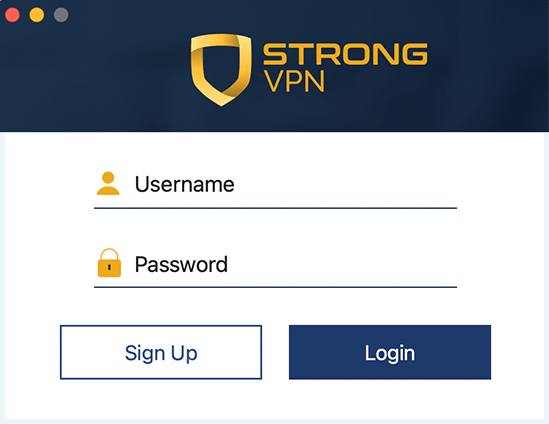 StrongVPN provider Sign In window with StrongVPN logo screenshot