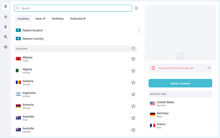 Screenshot of Surfshark, connect to a server