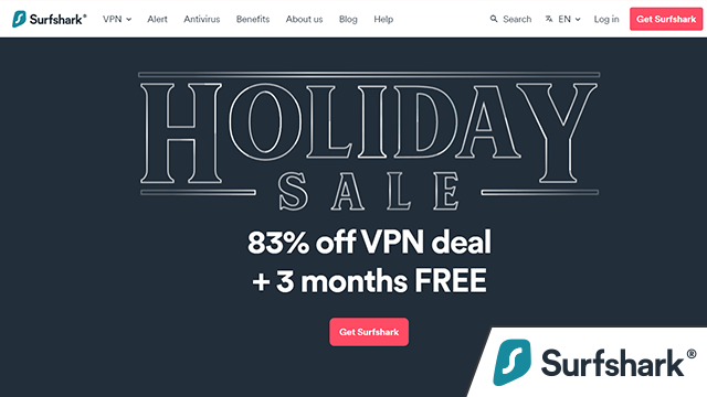 Screenshot of Surfshark VPN provider website homepage