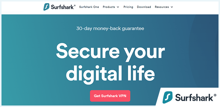 Screenshot of Surfshark homepage