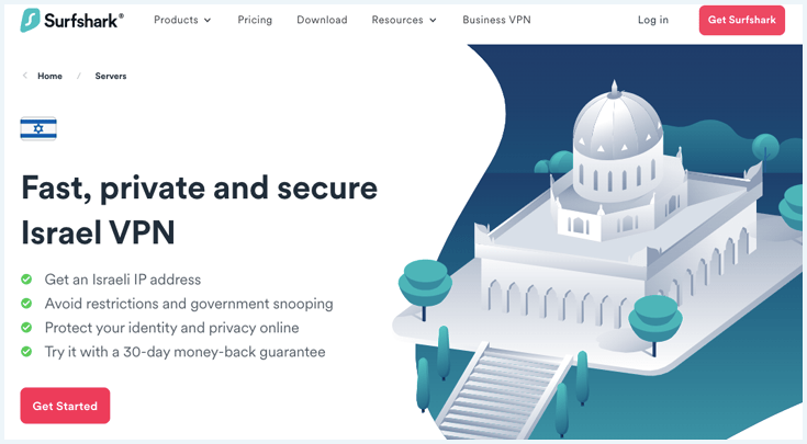 Screenshot of Surfshark's homepage for Israel servers