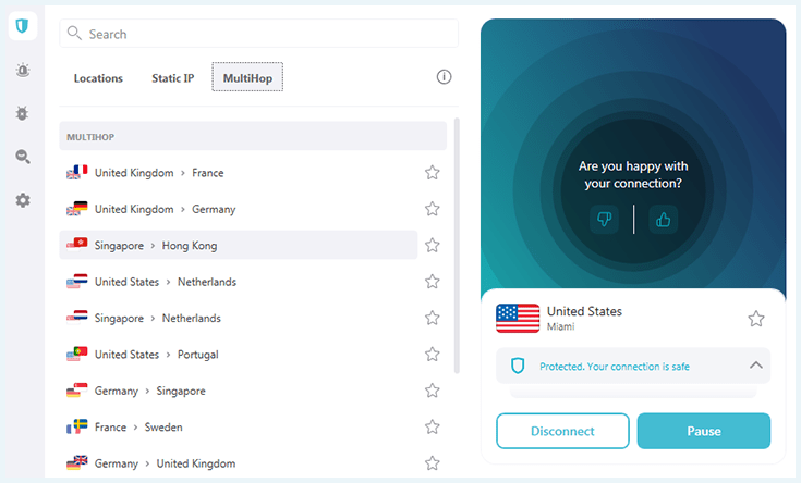 Screenshot of Surfshark, MultiHop tab