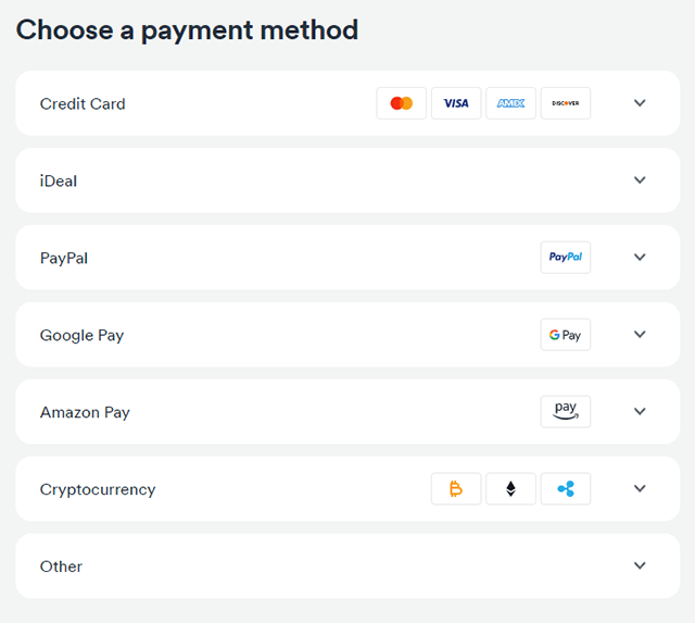 Screenshot of Surfshark VPN, payment method