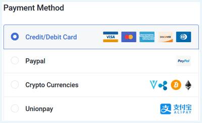 Screenshot of SwitchVPN app, Payment method