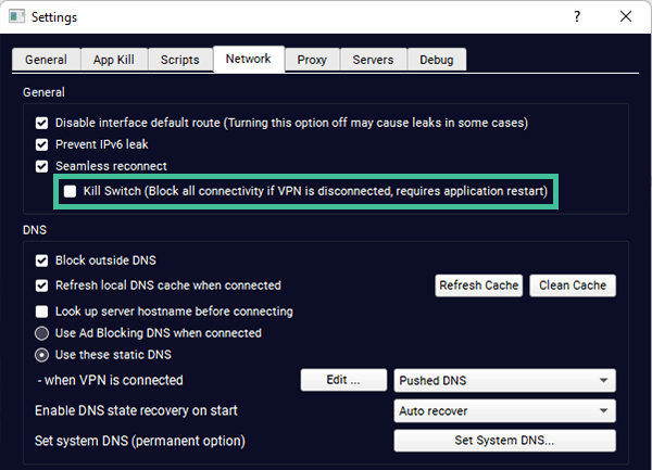 Screenshot of Tor Guard app, Network Settings