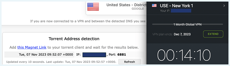 ZoogVPN passing a torrent leak test