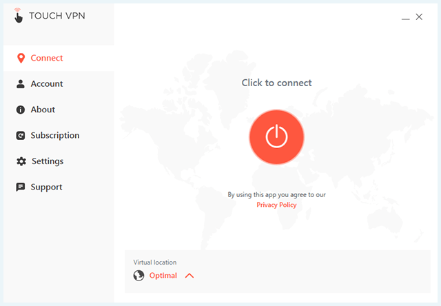 Screenshot of TouchVPN, disconnected