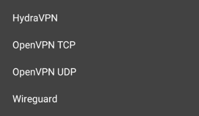 Screenshot of TouchVPN, mobile protocols