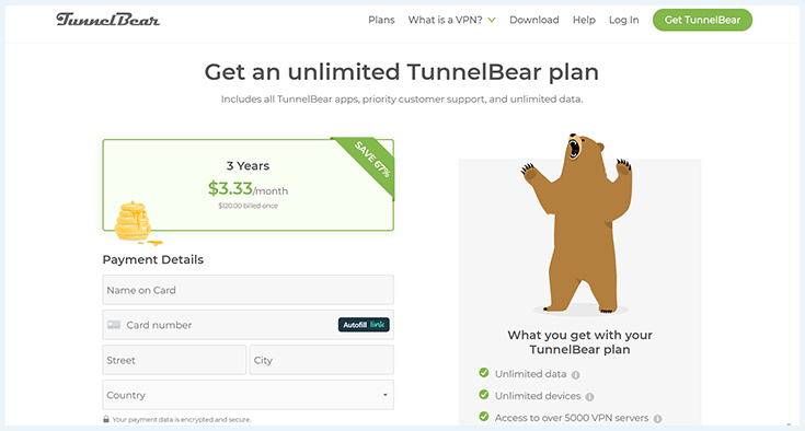 A screenshot of the TunnelBear Black Friday offer.