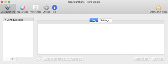 Screenshot of Tunnelblick Configurations without Config