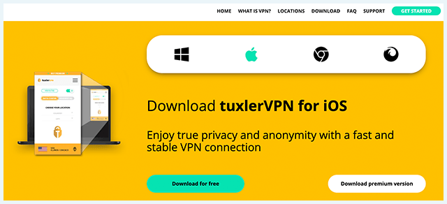 Screenshot of Tuxler VPN, download page