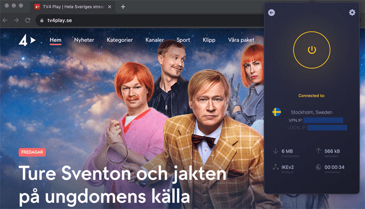 TV4 Play with CyberGhost running in the background