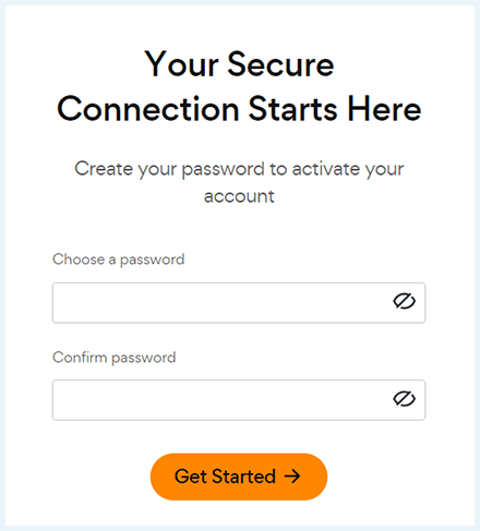 Screenshot of UltraVPN, choose a password