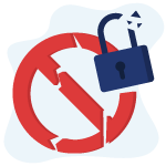 Broken padlock and ban icon