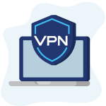 VPN shield icon on a dark laptop