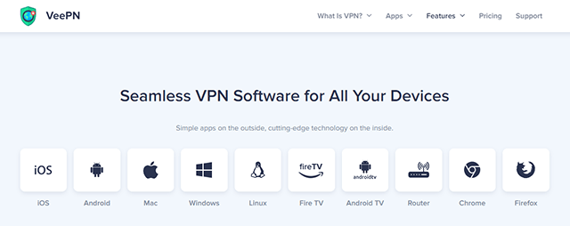 Screenshot of VeePN app, operating systems compatibility