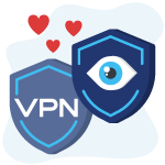 Image representing love between VPN shield icon and Privacy shield icon