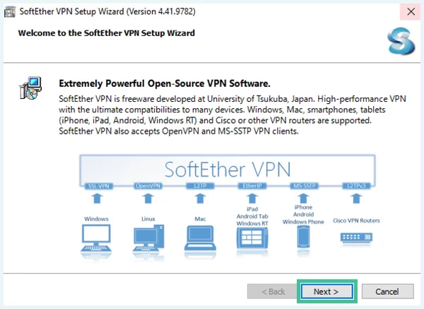 Screenshot of VPN Gate, Installation process