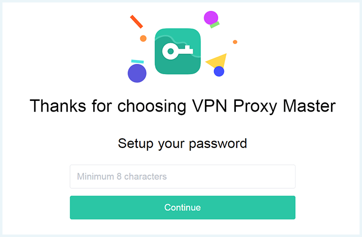 Screenshot of VPN Proxy Master, setup after purchase window