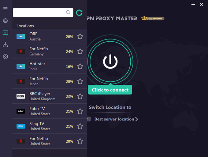 Screenshot of VPN Proxy Master, streaming servers