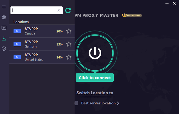 Screenshot of VPN Proxy Master, torrenting servers