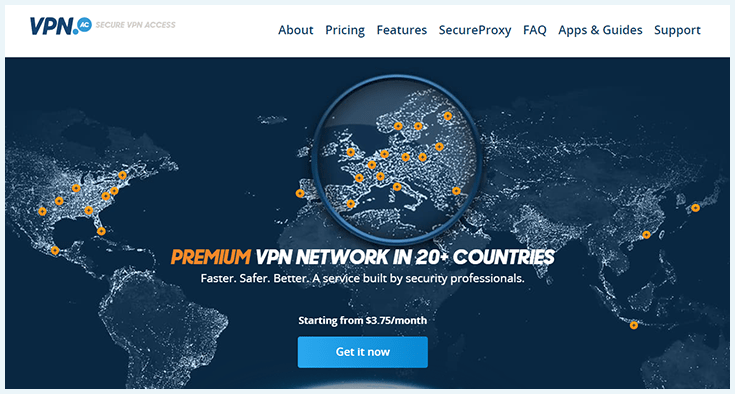 Screenshot of VPN.ac, website homepage