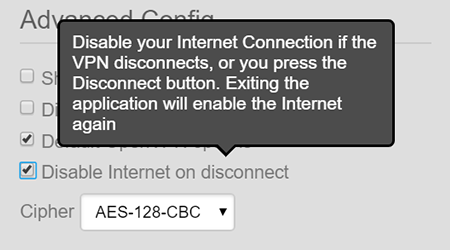 VPNSecure, Disable Internet on disconnect option explained