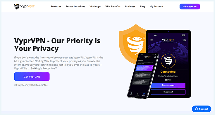 A screenshot of VyprVPN's homepage.