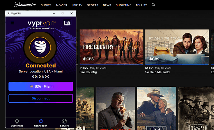 Screenshot of Paramount Plus unblocked with VyprVPN