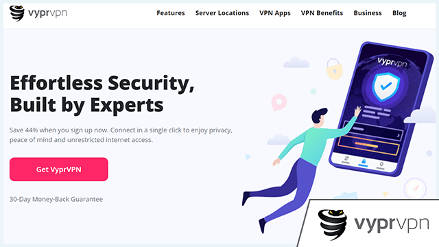 Screenshot of VyprVPN website with added logo in the bottom