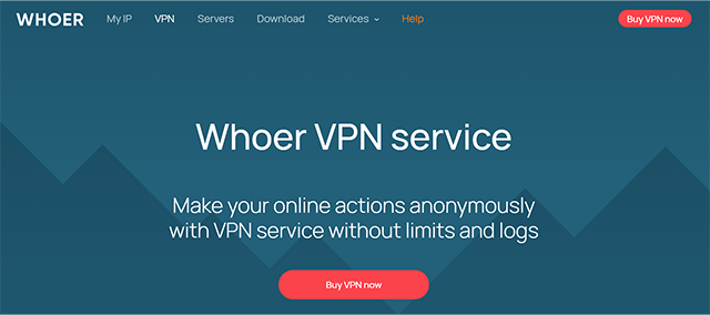 Screenshot of Whoer VPN, website homepage