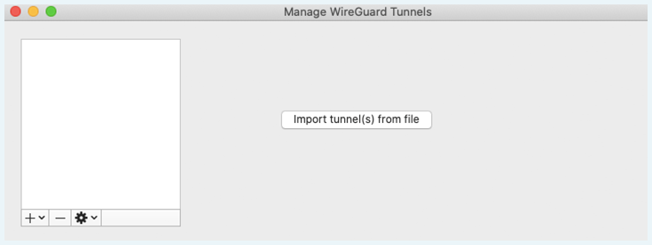 Screenshot of Wireguard, import tunnel from file