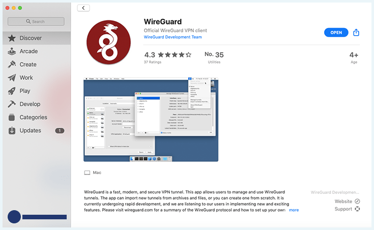 Screenshot of Wireguard Mac App